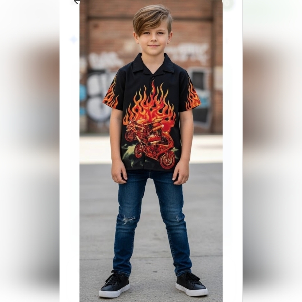 Boys No Boundaries Dirt Bike Button Down Shirt M(8-10)